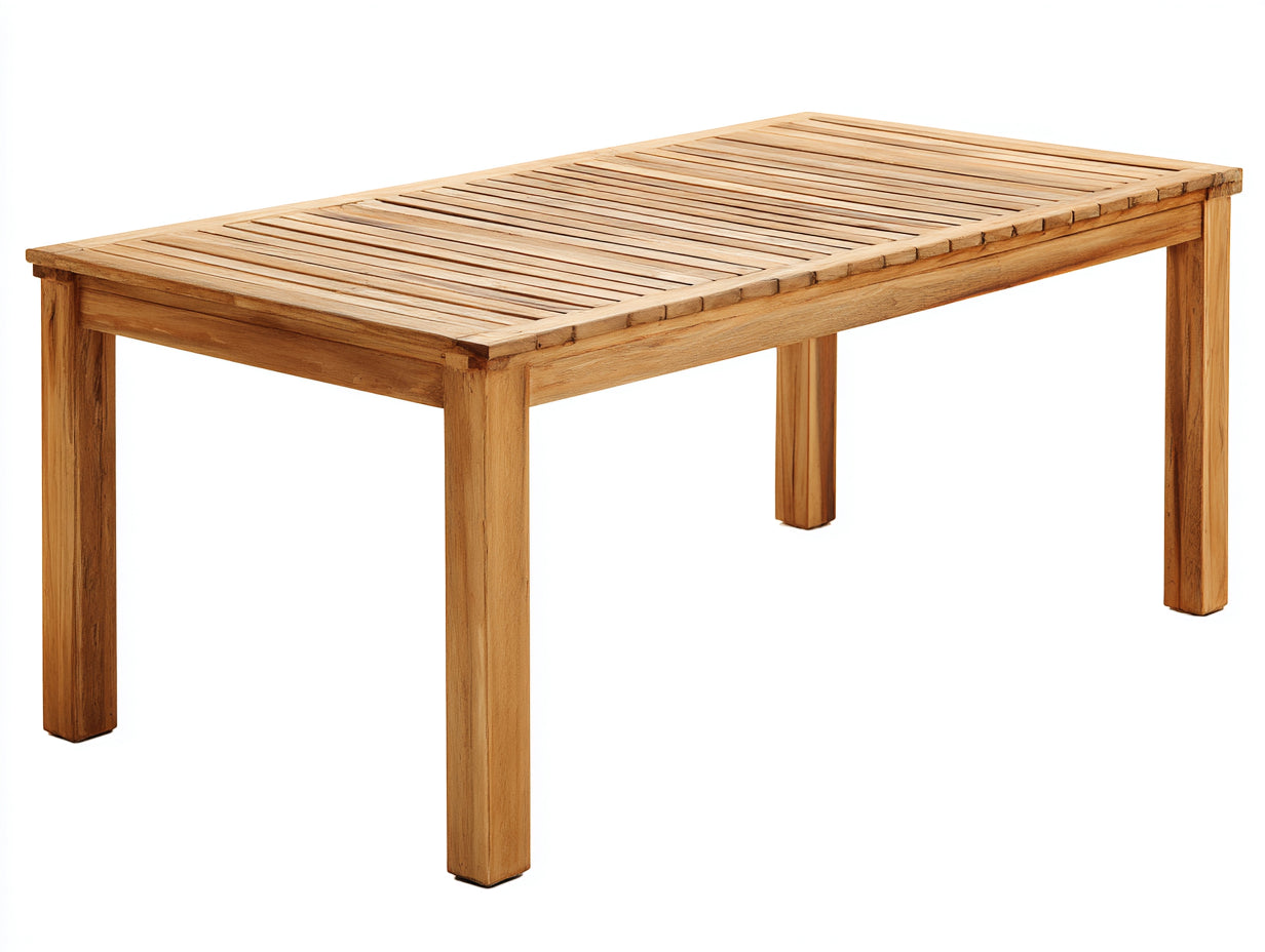 Mesas de jardín de madera 180x90x75 cm - Madera natural - Diseño rectangular con tablero de listones