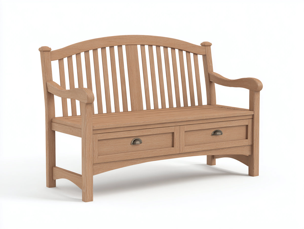 Bancos de jardín de madera 135x58x90 cm - marrón - estilo clásico con 2 cajones de almacenamiento
