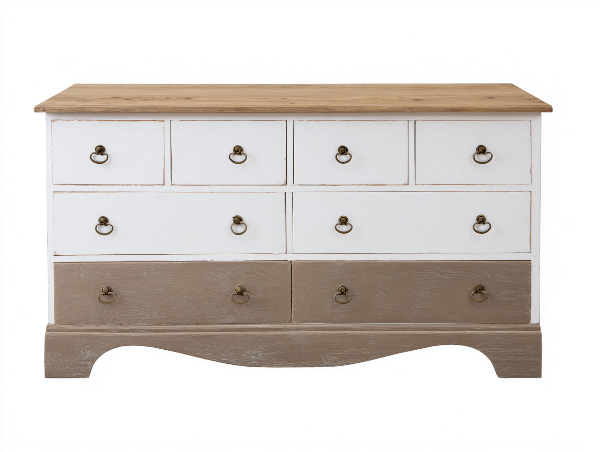 Cómodas de madera 140x45x85 cm - blanco-marrón - 8 cajones - estilo rústico