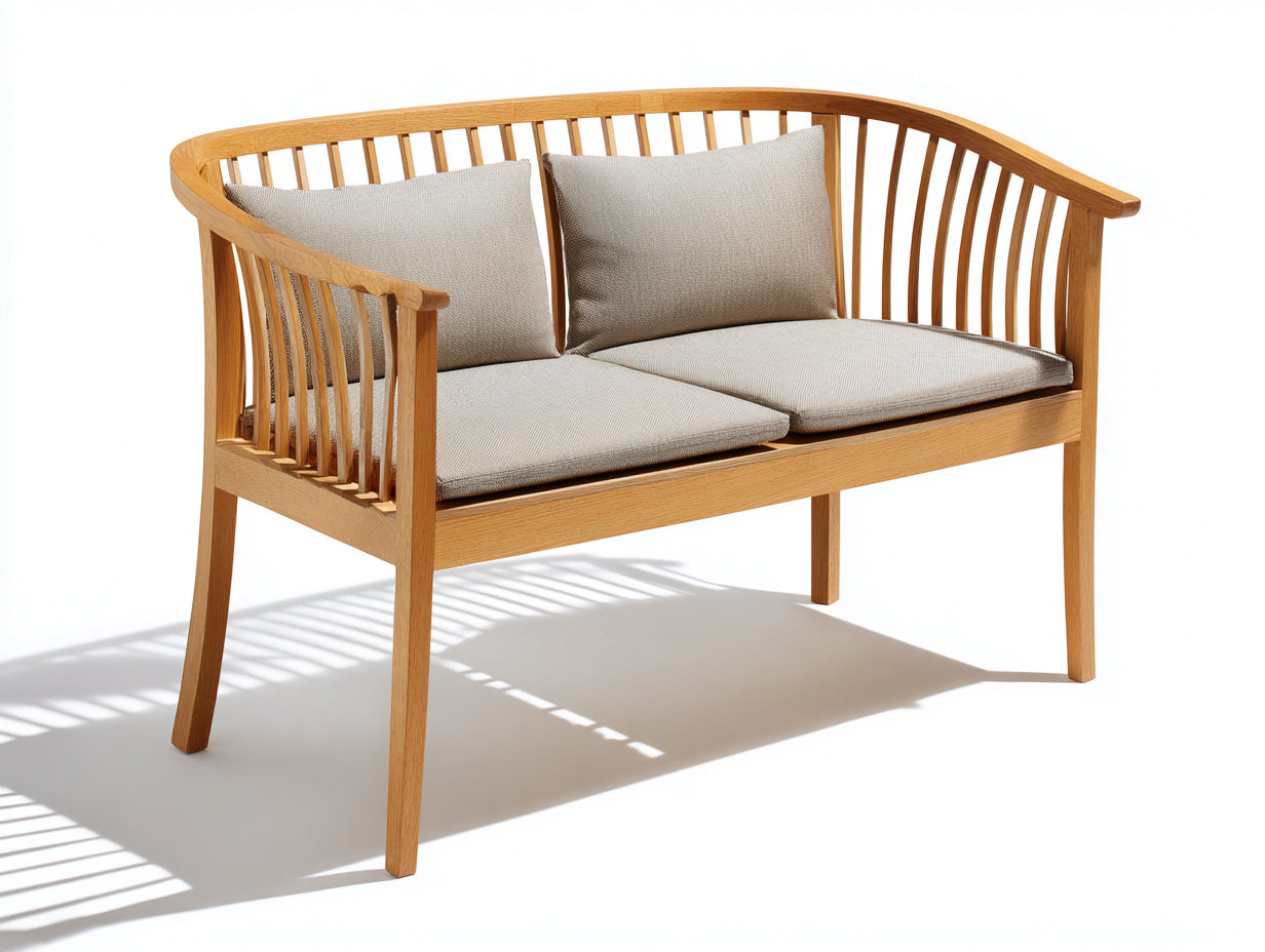 Bancos de jardín de madera 130x65x88 cm - Madera natural-Beige - Diseño curvo con cojines