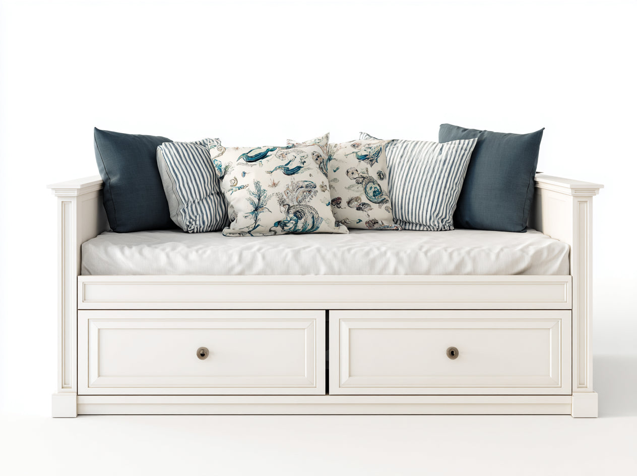 Sofás cama de madera 210x90x88 cm - Blanco crema - Diseño clásico con 2 cajones