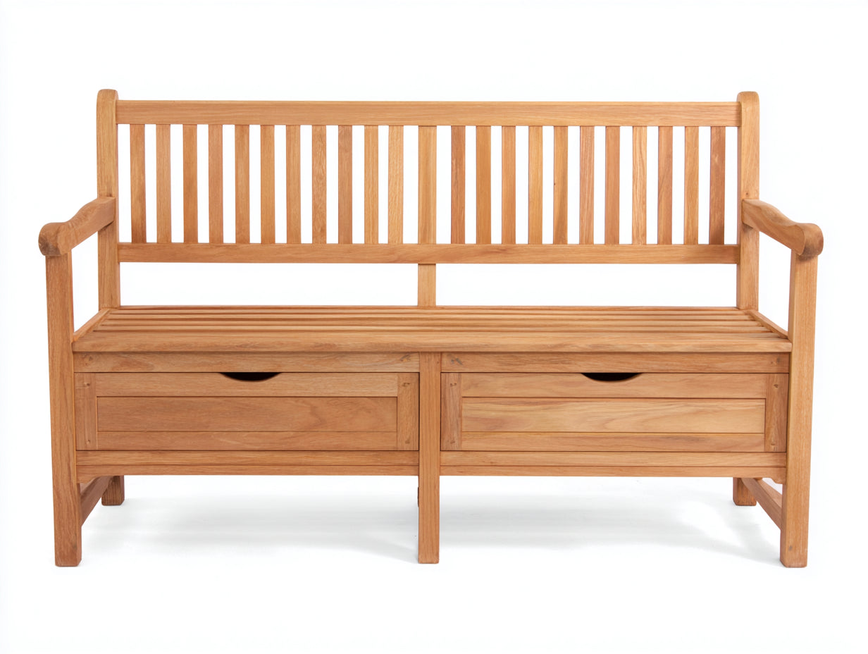 Bancos de jardín de madera 145x58x92 cm - Madera natural - Diseño con almacenaje para exterior