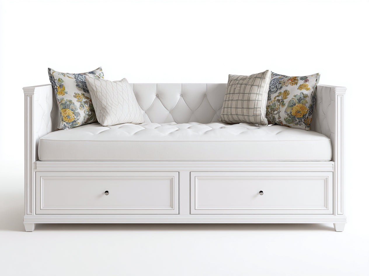 Sofás cama madera 210x92x98 cm - blanco - diseño clásico capitoné con almacenamiento