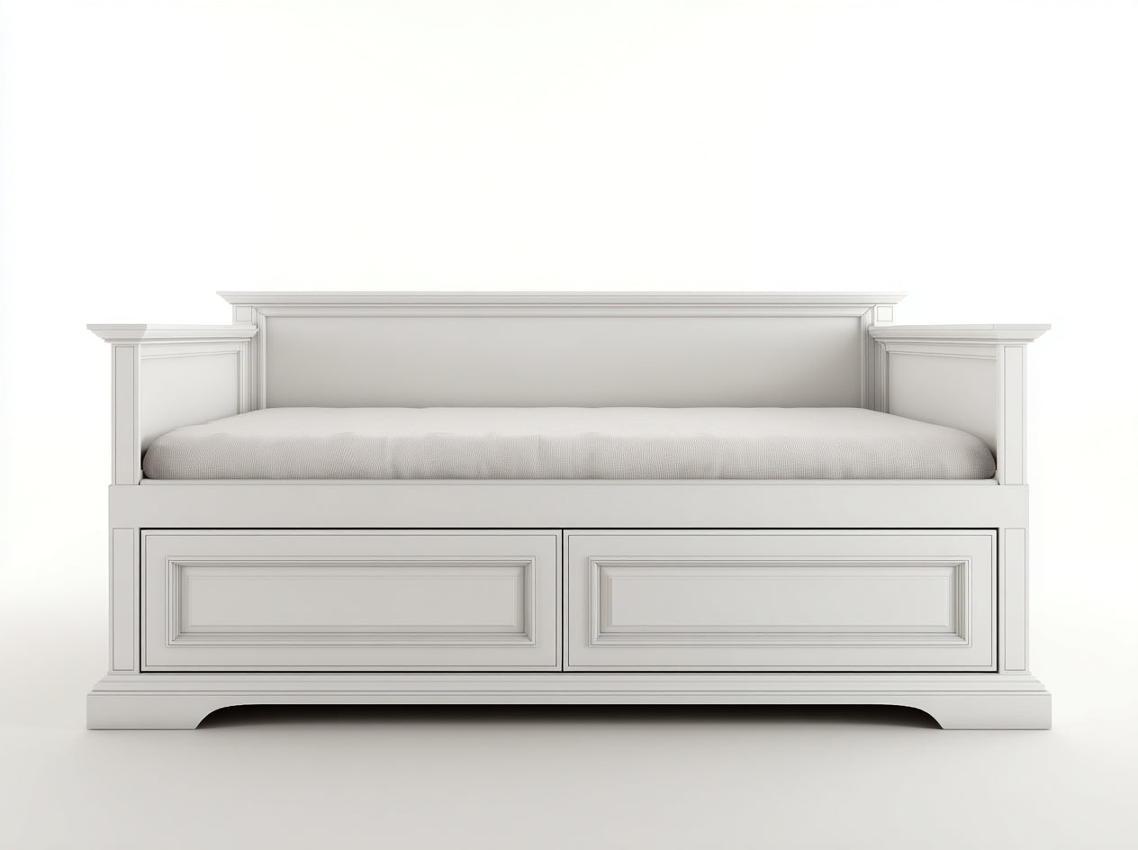 Sofás cama de madera 205x95x105 cm - blanco - 2 cajones - estilo clásico para dormitorio