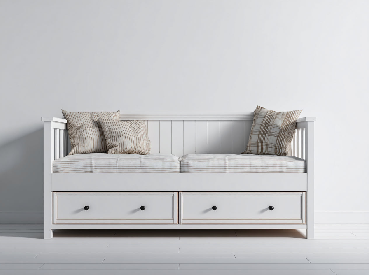 Sofás cama de madera 205x100x88 cm - blanco - estilo clásico con 2 cajones de almacenamiento