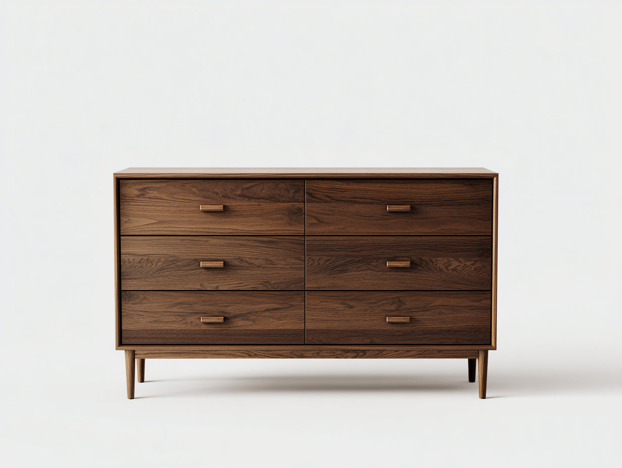 Cómoda de madera 140x45x78 cm - marrón - diseño clásico con seis cajones