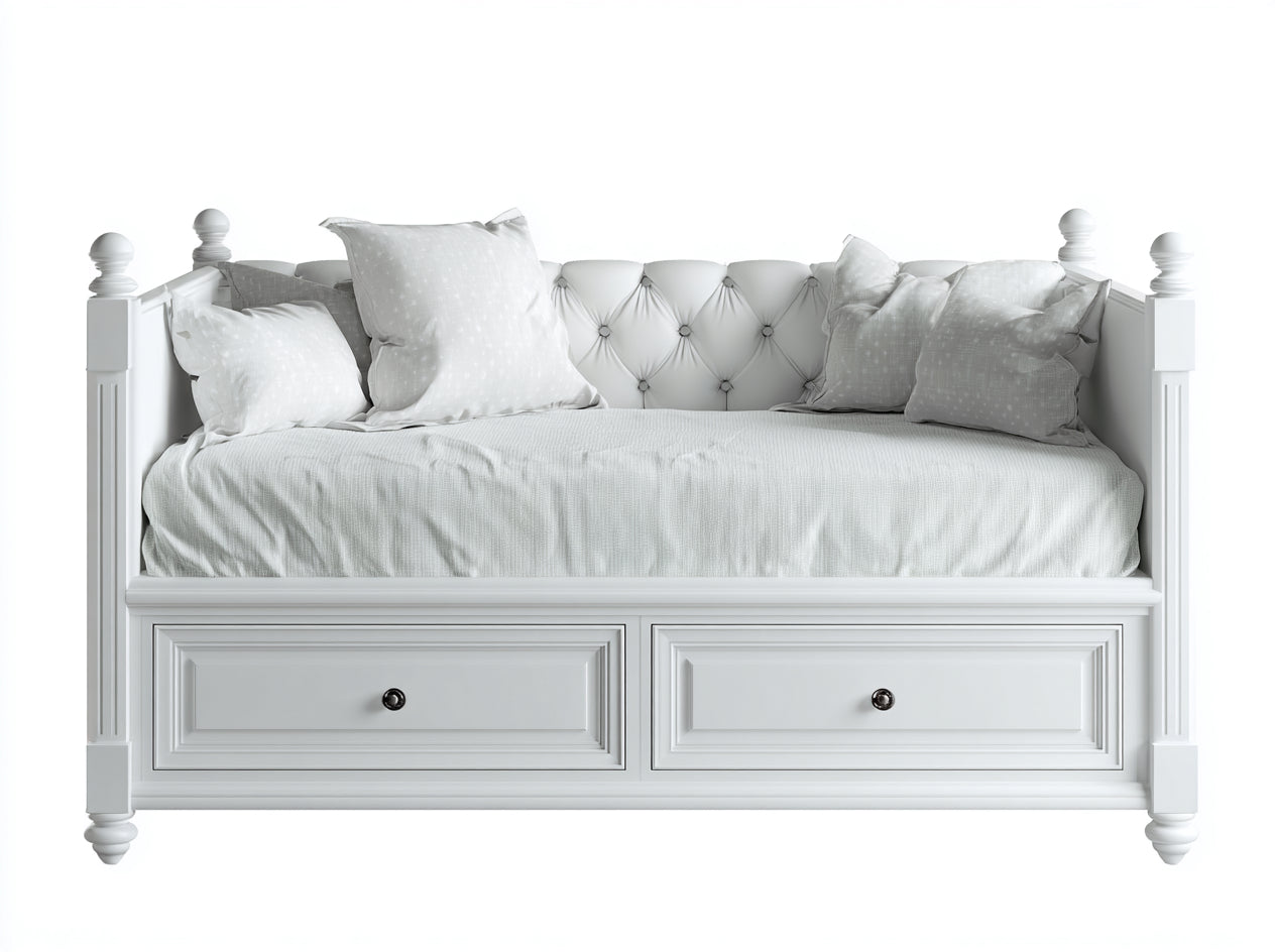 Sofás cama de madera 205x98x110 cm - blanco - 2 cajones - estilo clásico para dormitorio