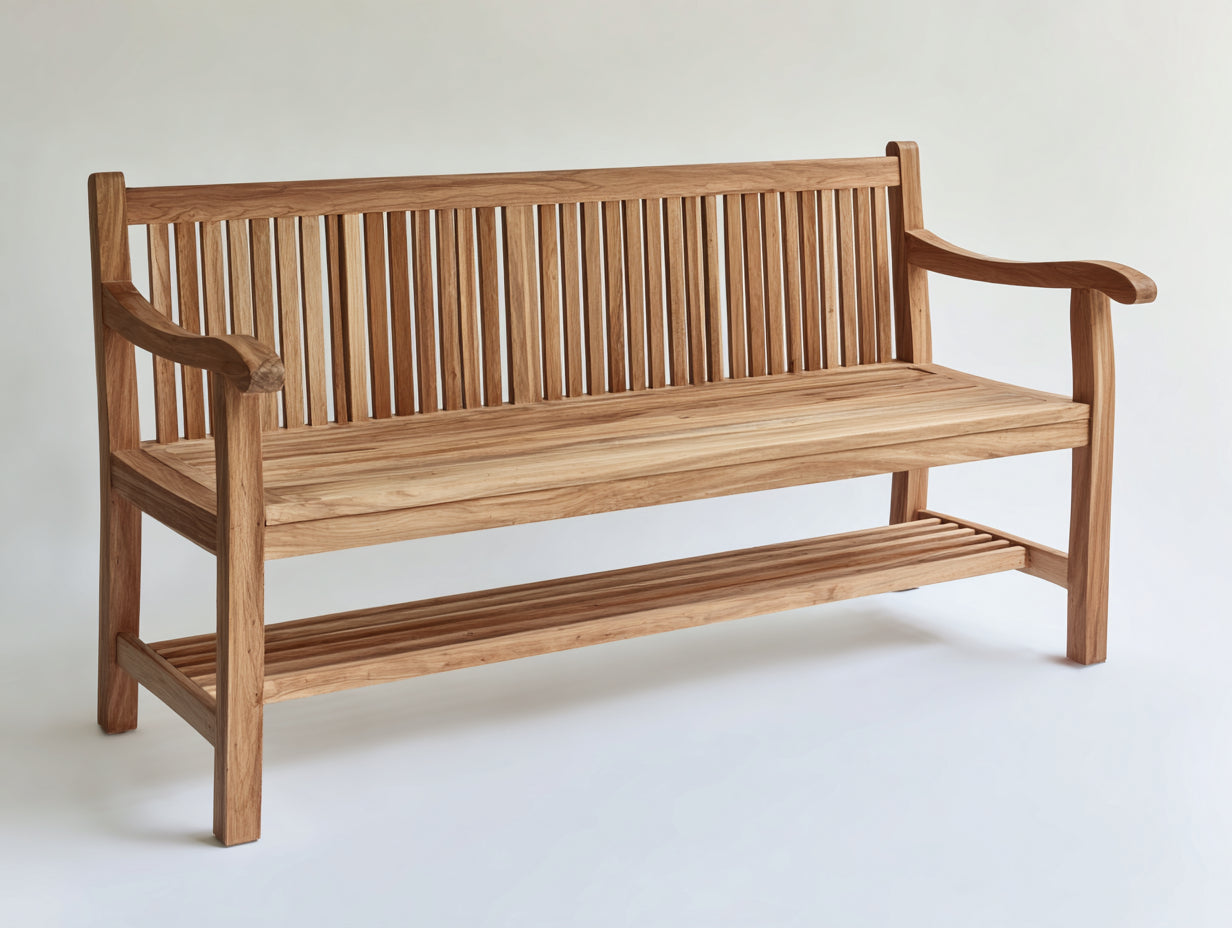 Bancos de jardín de madera 150x60x90 cm - Madera natural - Diseño clásico con estante inferior